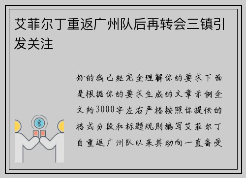 艾菲尔丁重返广州队后再转会三镇引发关注 艾菲尔丁重返广州队后再转会三镇引发关注