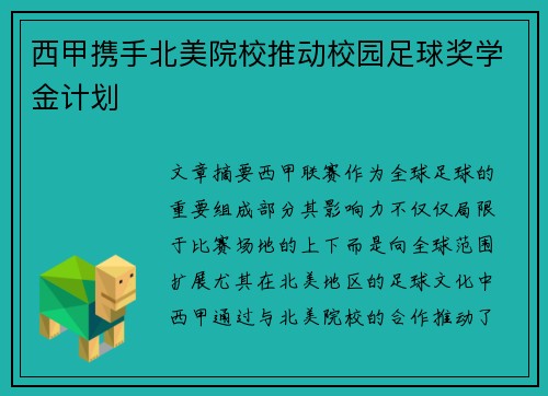 西甲携手北美院校推动校园足球奖学金计划 西甲携手北美院校推动校园足球奖学金计划